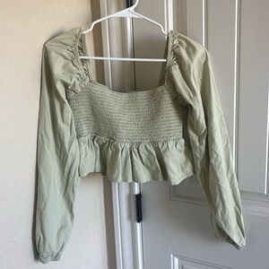 Pacsun L.A Hearts light green square neck puff long sleeve crop top